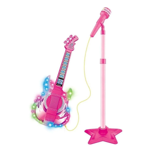 8008 GUITARRA COM MICROFONE E PEDESTAL INFANTIL MY OWN BAND ROSA